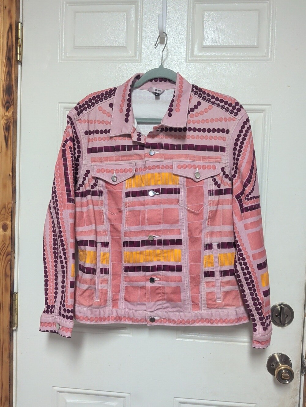 The Kit Womens Jean Jacket Multicolor Button Long Sleeve Size Medium